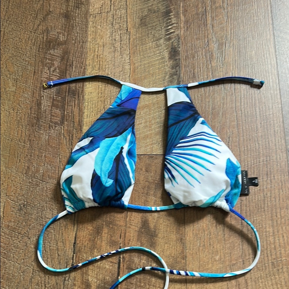 Blue and White Tropical Bikini Top